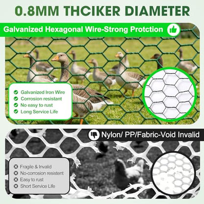 Chicken Wire for Floral Arrangements,16 in x 32.8 ft Green Chicken Wire Mesh Roll, Galvanized Hexagonal Floral Chicken Wire Garden Netting for Outdoor Plants, Chicken Wire Fencing for Poultry, Garden - size: 16x294 inch