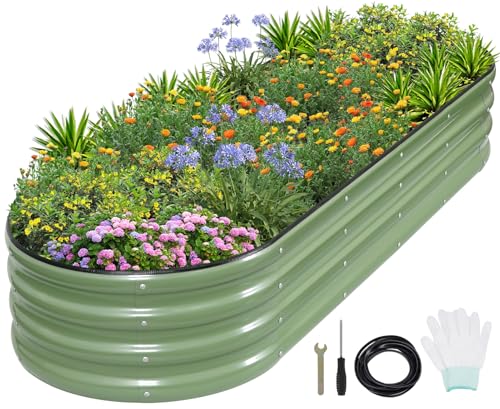 1MORE Galvanized Raised Garden Bed- Planter Garden Boxes Outdoor, Raised Beds for Gardening, 6x2x1ft Metal Garden Bed Kit for Vegetables Flower, Planter Raised Beds with Tools.Green - color: Green, size: 6×2×1ft（1pcs）