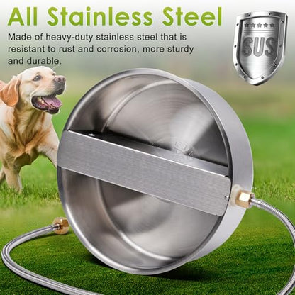 Automatic Dog Water Bowl Dispenser Large Breed Outdoor Pet Water Fountain Pet Waterer with Float Valve 6.5L Heavy-Duty Stainless Steel Auto Waterer for Large Dogs Cats Puppy Chicken Goat - size: 2 drinking ports