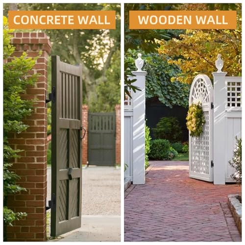Wall Mount Gate Hinges, 2 Pairs Heavy Duty Fence Gate Hinges 5/8'' Pin Fence Post Hinge Set for Wooden or Concrete Fence Gate (Black, Screws Included) - color: Black-2 Pairs