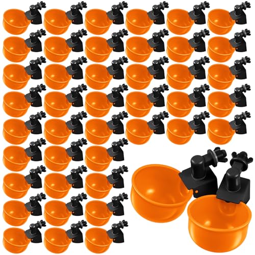 Tanlade 50 Pcs Automatic Chicken Waterer Cups Chicken Feeder for PVC Pipe Waterer Kit for Poultry Duck Goose Turkey Bunny (Orange,Classic) - color: Orange