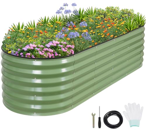 1MORE Galvanized Raised Garden Bed- Planter Garden Boxes Outdoor, Raised Beds for Gardening, 6x2x1.4ft Metal Garden Bed Kit for Vegetables Flower, Planter Raised Bed with Protective Tape & Tools.Green - color: Green, size: 6×2×1.4ft（1pcs）