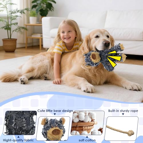 Dog Companion For Heavy Chewers-New Indestructible Robust Bear Dog Toy, Resistant Squeaky Dog ToysFor Heavy Chewers , Unbreakable Stuffed Plush Dog Toys For Aggressive Chewers (G-Navy+Oak+Purple) - color: G-Navy+Oak+Purple