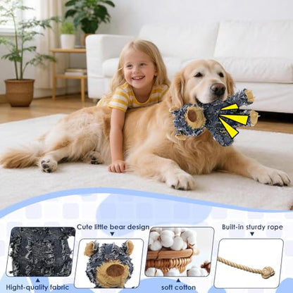 Dog Companion For Heavy Chewers-New Indestructible Robust Bear Dog Toy, Resistant Squeaky Dog ToysFor Heavy Chewers , Unbreakable Stuffed Plush Dog Toys For Aggressive Chewers (G-Navy+Oak+Purple) - color: G-Navy+Oak+Purple