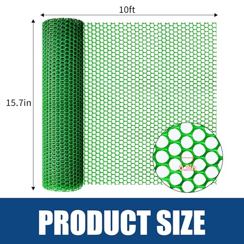 Green Plastic Chicken Wire Mesh Roll 15.7IN x 10FT, 500GSM Hexagonal Netting - Garden Fencing for Poultry, Dog Rabbit Barrier, Floral Crafts, Easy to Cut Durable Animal Proof Yard Fencing - color: 10ft Green