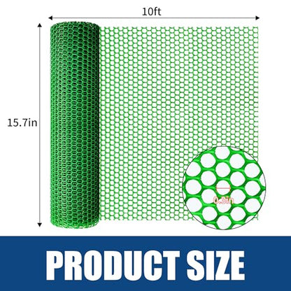 Green Plastic Chicken Wire Mesh Roll 15.7IN x 10FT, 500GSM Hexagonal Netting - Garden Fencing for Poultry, Dog Rabbit Barrier, Floral Crafts, Easy to Cut Durable Animal Proof Yard Fencing - color: 10ft Green