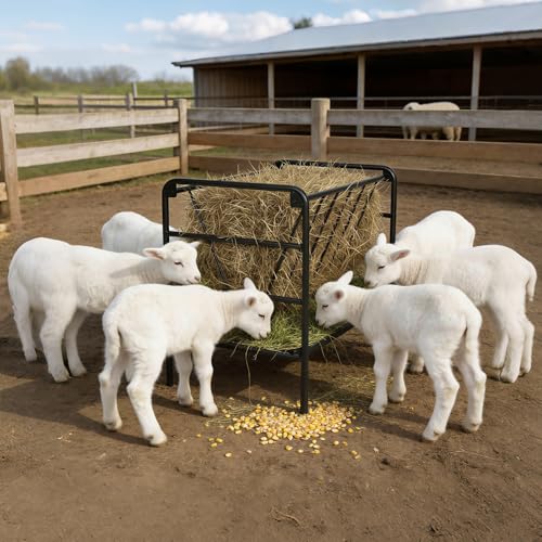 Hay Feeder, 35 Gallon Heavy-Duty Pasture Feeder, Metal Livestock Feeder for Ponies, Goats, and Sheep, Outdoor Pasture Grain and Hay Feeding Trough