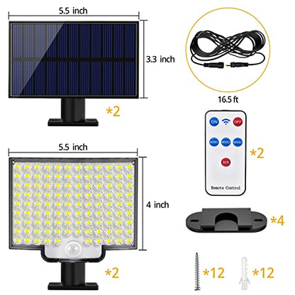 Solar Lights Outdoor, 106 LED 3000LM Solar Powered Motion Sensor Flood Lights with Remote, Dusk to Dawn Led Solar Security Wall Lights with 16.5Ft Cable IP65 Waterproof for Outside, Garage, 2 Pack - size: 2