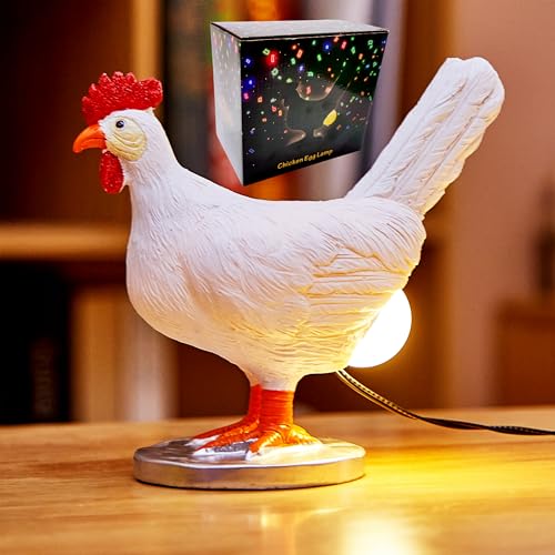 Chicken Lamp, 3D Resin Hen Laying Egg with Color Gift Box, Lifelike LED Egg, Funny Easter Christmas Birthday Gift - color: White
