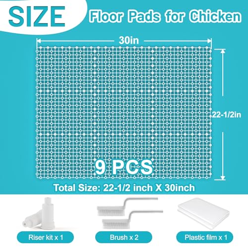 Chicken Coop Ground Pad, 9 PCS Floor Pads for Chicken, Free to Splice Ground Pads for Chicken Coops, Chicken Coop Accessories, Keep Coops Tidy & Dry, Easy to Clean