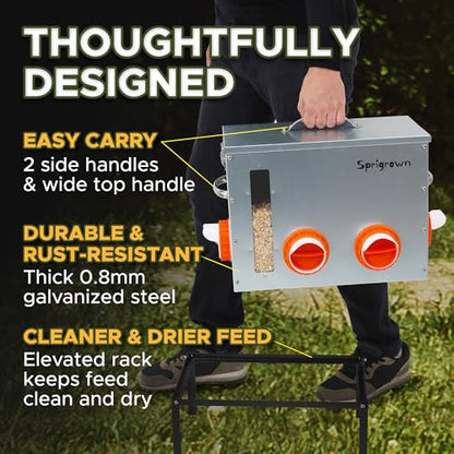 Metal Chicken Feeder 40lb, No Waste Automatic Chicken Feeder with Window, Galvanized Large Capacity Poultry Equipment, Rodent Proof, Rat Proof, Weatherproof Silo, Outdoor Coop, Comederos para Gallinas