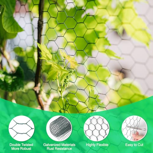 Chicken Wire, 15.7 x 90.5 Inches, Green, Hexagonal Mesh, Galvanized Metal Poultry Wire Netting for Crafts, Poultry, Garden - size: 15.7"x90.5"