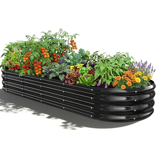 Oval Raised Garden Bed, 6 x 2 x 1FT, Galvanized Steel Planter Box with Wave-Shaped Metal Panels Painted for Outdoor Flower,Tree,Herb & Vegetable Garden (Black, 72X24X12 inches) - color: Black, size: 72X24X12 inches