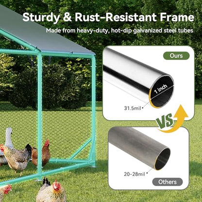 Aoxun Large Metal Chicken Coop, Outdoor Chicken Runs for Yard with Cover, Spire Roof Hen House Enclosure with Security Lock, Walk-in Cage Peak Hen House for Yard Farm (10x20x6.4 FT) - size: 240.0"L x 120.0"W x 76.8"H