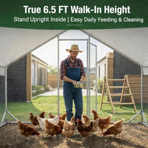 13' x 10' Walk-in Metal Chicken Coop for 20-25 Chickens, Heavy Duty Poultry Cage with Elevated Roosting Perch & Waterproof Cover, Thickened Steel Frame Outdoor Backyard Run Pen (130 Sq.Ft) - size: 158.0"L x 117.6"W x 80.6"H