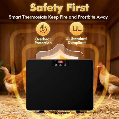 Smart Chicken Coop Heater, 200W Chicken Heater with Adjustable Temperature & Timer Controller, Radiant Heat Flat Panel Chicken Warmer Chicken Coop Heaters Inside for Winter Chicks Poultry Pet