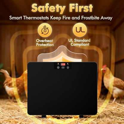 Smart Chicken Coop Heater, 200W Chicken Heater with Adjustable Temperature & Timer Controller, Radiant Heat Flat Panel Chicken Warmer Chicken Coop Heaters Inside for Winter Chicks Poultry Pet