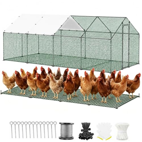 HERBAN 2026 Upgraded Chicken Coop with All-Around Heavy-Duty Cloth, 9.8x19.5x6.4 ft Large Metal Walk-in Outdoor Chicken Run Pen for Yard, Spire Roof Poultry Cage for Hens, Ducks - size: 234.0"L x 117.6"W x 76.8"H