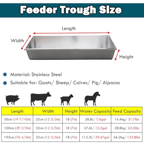 Large Capacity Animal Feeders and Waterers, Easy to Clean Open Troughs for Goats, Cattle, Sheep Feeding - size: L 50cm/1.6ft