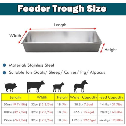 Large Capacity Livestock Feeding Trough - Durable Outdoor Hay Feeder & Waterer for Cattle, Horses, Goats - Reusable, Heavy-Duty, Weather-Resistant Design,L 195cm (76 4/5") - size: L 195cm (76 4/5")