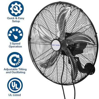 BILT HARD 20" Oscillating Wall Mount Fan, 3-Speed 5900 CFM High Velocity Wall Mounted Fan with Wired Remote, Heavy Duty Industrial Wall Fan for Commercial, Garage and Warehouse - size: 20 in.