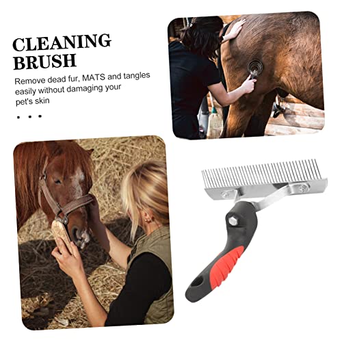 Garneck Durable Horse Hair Comb Grooming Rake with Rubber Handle Cattle Practical Metal Cleaning Brush to Remove Mud Shedding Hair and Comfortable Wrist Support
