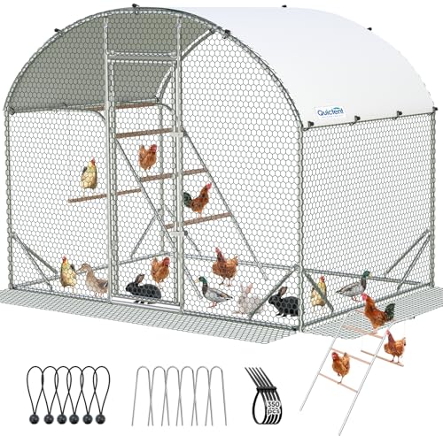 Quictent Essential Series 6.6x9x6.6ft Metal Chicken Coop Run with Climbing Ladder, Walk-in Outdoor Poultry Cage with PVC Coated Chicken Wire, Hen Duck Rabbit Farm House, Waterproof Anti-UV Cover - size: 6.6x9ft