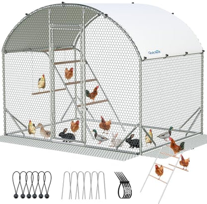 Quictent Essential Series 6.6x9x6.6ft Metal Chicken Coop Run with Climbing Ladder, Walk-in Outdoor Poultry Cage with PVC Coated Chicken Wire, Hen Duck Rabbit Farm House, Waterproof Anti-UV Cover - size: 6.6x9ft