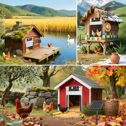 Automatic Chicken Coop Door, Solar Powered Chicken Coop Door with Timer & Light Sensor, Automatic Chicken Door Intelligent Anti-Pinch Function & 4 Modes & Remote Control Chicken Door