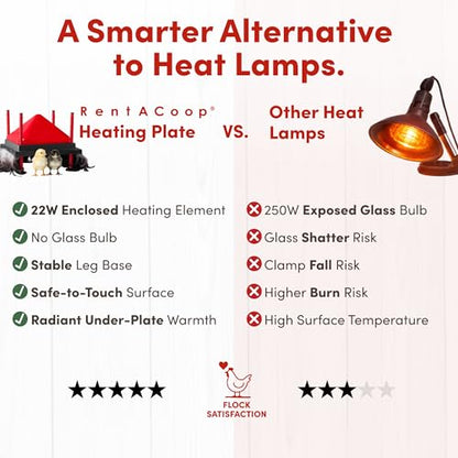 RentACoop 12x12” Adjustable Heating Plate with Hard Anti-Roost Cone Set and Removable Comfort Feathers - Chick Brooder Heat Plate Warms Up to 20 Chicks – Energy Efficient - Safer Than Heat Lamps