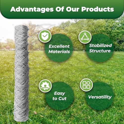 48 in x 150 ft, 2 inch Metal Mesh Pencing, Chicken Wire Fencing, Hexagonal Galvanized Poultry Wire Netting for Chicken, Duck, Goose, Rabbit Fencing - size: 48 in x 150 ft 2 in