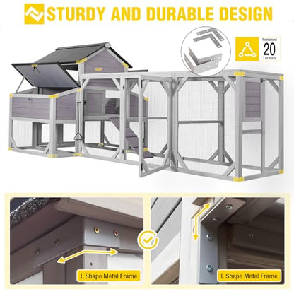 Aivituvin Extra Large Chicken Coop for 6-10 Chickens, Reinforced Outdoor Wooden Hen House with Run, 6 Nesting Boxes, Easy Clean Pull-Out Tray, Waterproof Asphalt Roof - Grey, 118" L x 26" W x 50" H - size: 118.0"L x 26.0"W x 49.5"H
