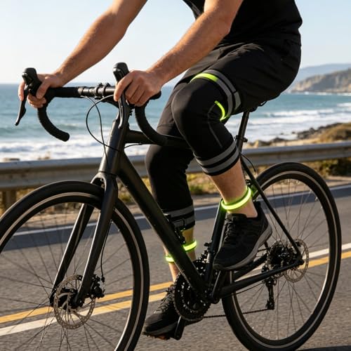 1 Set High Reflective Pant Cuff Clips with Leg Bands - High Reflective Pant Leg Strap for Biking - Cycling Trouser Cuff Clips for Night Riding Safety