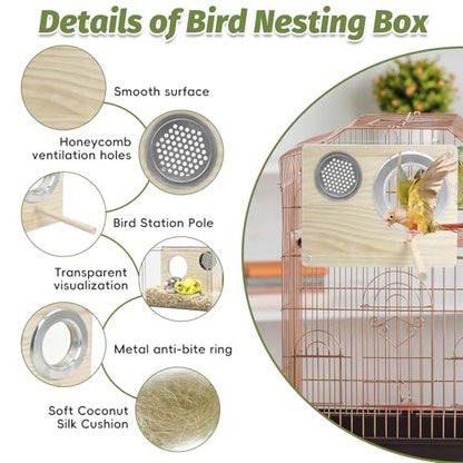 PINVNBY Transparent Acrylic Parakeet Nesting Box Budgie Breeding Box Bird Nest for Cage for Bird House with Perch for Parrots, Cockatiels, Lovebirds and Small Birds (L: 8.07 x 6.2 x 3.93 inch) - size: Acrylic,L: 8.07*6.2*3.93 inch