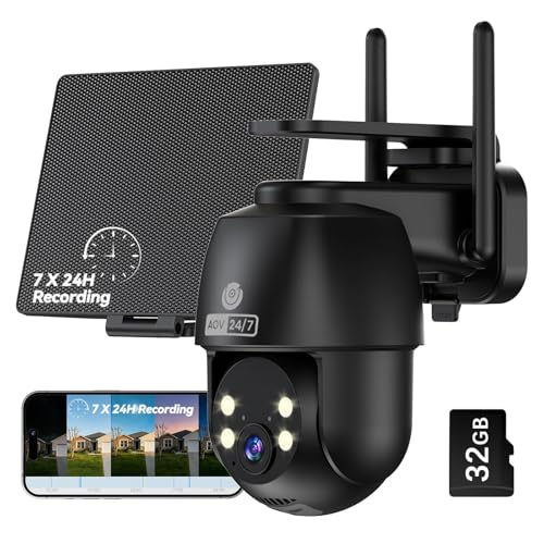 MUBVIEW 24/7 Continuous Recording Wireless Outdoor Security Camera, 2.4G WiFi, 2K Solar Powered, 360° PTZ, Auto Tracking, SD Included, Optional Cloud Storage, AI Detection, Night Vision(Black,1 Pack) - color: 1 Pack,Black