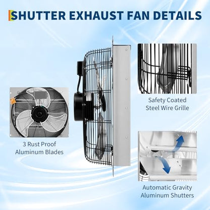 OUTLANE High-Efficiency Industrial Shutter Exhaust Fan - Automatic Wall-Mounted Ventilation - Quiet High-Speed Motor - Powerful Airflow for Attic, Garage, Greenhouse, Workshop, Enclosure, Barn - size: 16IN
