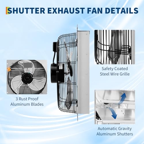 OUTLANE High-Efficiency Industrial Shutter Exhaust Fan - Automatic Wall-Mounted Ventilation - Quiet High-Speed Motor - Powerful Airflow for Attic, Garage, Greenhouse, Workshop, Enclosure, Barn - size: 16IN