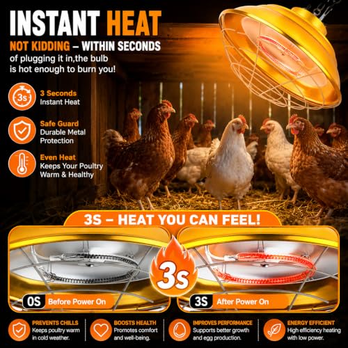 FHTONGE Waterproof Explosionproof Chicken Coop Heater Lamp, 300W/600W Adjustable Hanging Aluminum Livestock Heat Lamp, Halogen Heated Light for Reptile Poultry Brooder Outdoor Rabbit Dog Whelping Box