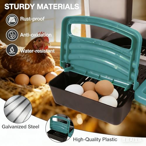 Chicken Nesting Boxes, 3 Compartments Egg Collection with Removable Drawer, Chicken Metal Laying Nest Box for Hens, Easy to Assemble, for Chicken Coop, Green - color: Green