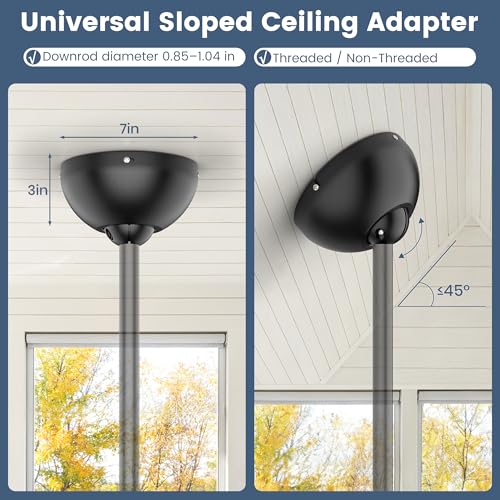 Universal Ceiling Fan Sloped Ceiling Adapter Canopy Kit for Angled Ceiling Up to 45 Degrees Compatible with Threaded and No Threaded Downrod (Black) - size: 3 INCH