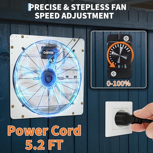 20" Shutter Exhaust Fan with Variable Speed Controller - 4000 CFM Wall Mounted Ventilation Fan, EC Brushless Motor, Heavy-Duty Steel, Low Noise for Garage Attic Greenhouse Workshop
