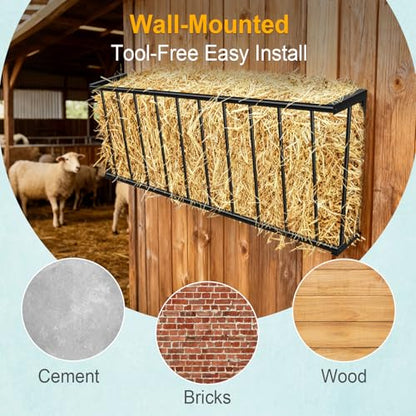 40'' Metal Wall Mount Hay Feeder, 25 Gallon Livestock Feeder for Goats Horses Cattle, Indoor Outdoor Hay Rack Blanket Holder - size: 40 Inch