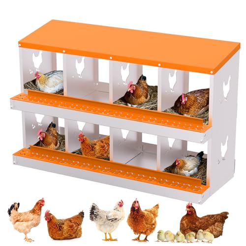 Chicken Nesting Boxes with 8 Compartments, Metal Roll Away Laying Box with Lid Cover, Easy Egg Collection for Hen Roosting and Coop Use (Orange) - color: Orange, size: 8 compartments, without bracket