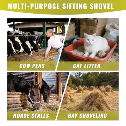 Metal Chicken Poop Scooper, 5-in-1 Detachable Chicken Coop Scoop Rake, Long Stainless Steel Handle, Chicken Litter Scoop Sifting Shovel Chicken Coop Scooper for Sand (10inch Large) - size: 10inch Large