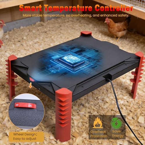 Smart Chicken Brooder Heater - Brooder Plate for 25 Chicks, 150W Adjustable Temp Chick Heating Plate with Built-in Sensor, Height Adjustable for Coop Warmer