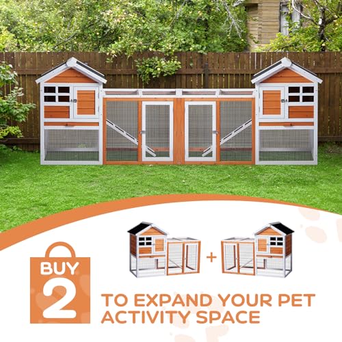 Outvita Rabbit Hutch, Small Wood Chicken Coop, 48" Guinea Pig Cage w/Pull-Out Tray, Waterproof Asphalt Roof, Chicken Run, Interactive Door for Small Animal Pen Outdoor