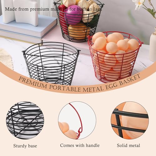 3 Pack 8 Inches Metal Mesh Wire Egg Collecting Basket with Handle Portable Garden Vegetable Fruit Storage Lightweight Hanging for Kitchen Farmhouse Gathering Picnic (Green) - color: Green