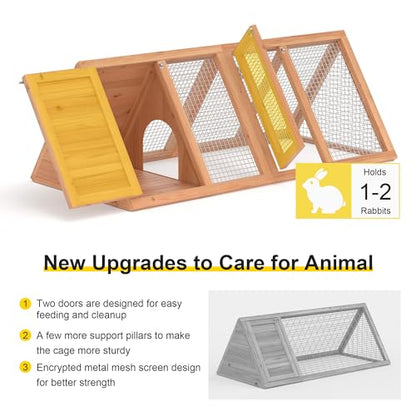 GOJOOASIS Chicken Coop for 2 Chickens Small Rabbit Hutch Quail Coop Wooden Bunny Cages Outdoor Chicken House w/Ventilating Wire (Wood) - color: Wood