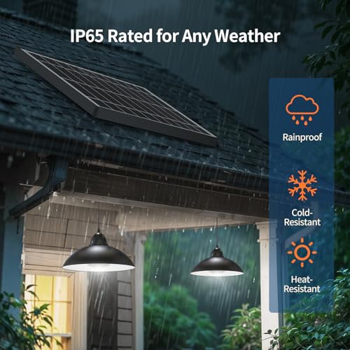 Lightonight Dual Head Solar Pendant Light | Indoor Outdoor, Remote IP65 Waterproof Dusk to Dawn Solar Shed Lamp for Gazebo, Barn, Stables, Tents