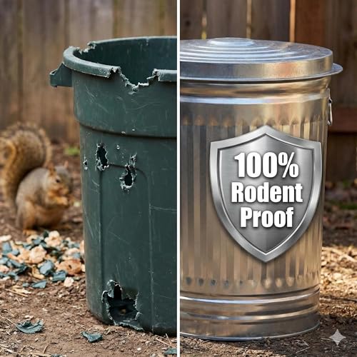 31 Gallon Galvanized Steel Trash Can with Lid, Heavy Duty, Rodent Proof, Weather Resistant, for Outdoor Garbage, Pet Food, Seed & Charcoal Storage